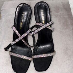 Fashion Nova Black Heels with Silver Straps